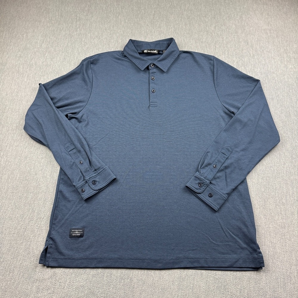 Travis Mathew Shirt Mens Large Blue State Room Long Sleeve Golf Polo Stretch Top